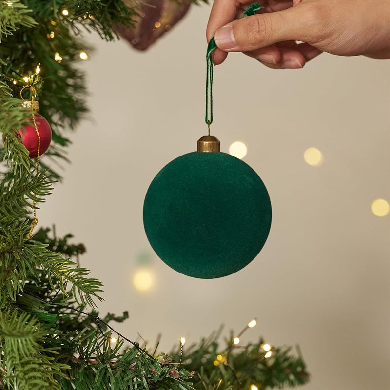 DN DECONATION Christmas Ornament Balls Set of 9, Green Velvet Hanging Ornaments for Christmas Tree, 3.14” Plastic Ball Decorative Ornaments for Home Holiday Party Decor Winter Gifts Indoor Decoration - Image 2